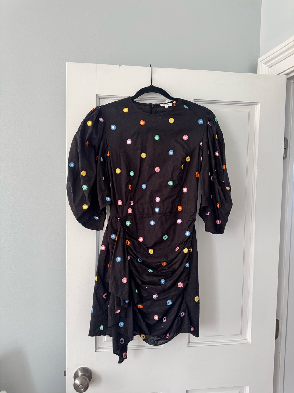 RHODE Black Mini Dress with Multicolor Polka Dots